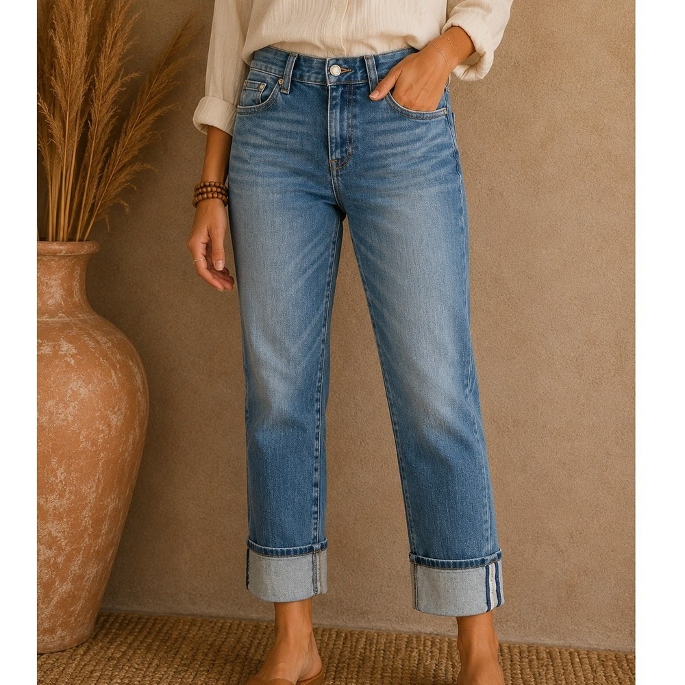 Banana Republic Women Medium Wash Cropped Capri Jeans Blue Size 4 Cuffed Hem